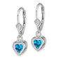 Sterling Silver Rhodium Plated 6mm Heart Blue Topaz Leverback Earrings