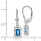 Sterling Silver Rh Plated 7X5 Emerald Cut Blue Topaz Leverback Earrings