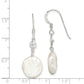 Sterling Silver Polished White 12-13mm Coin Freshwater Cultured Pearl & Cz Dangle Earrings