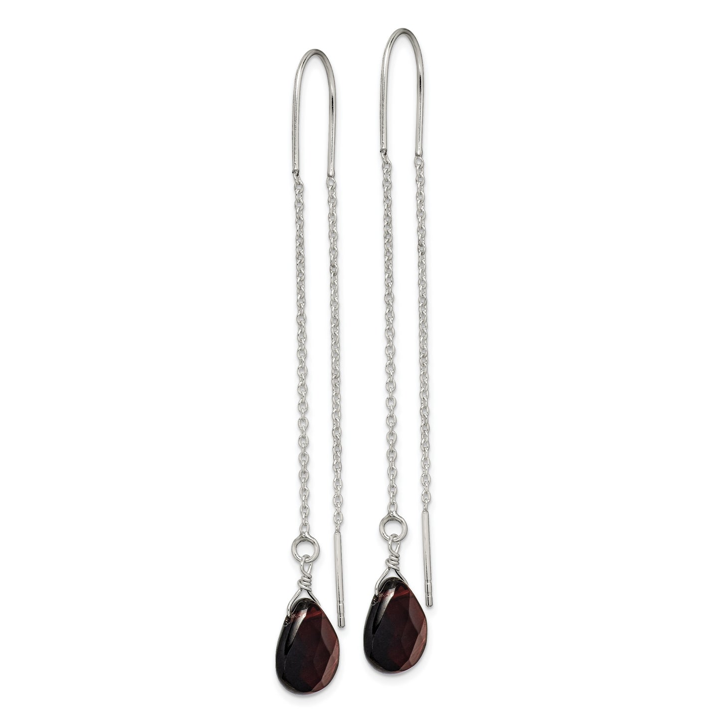 Sterling Silver Polished Dark Olivine Crystal Teardrop Threader Earrings