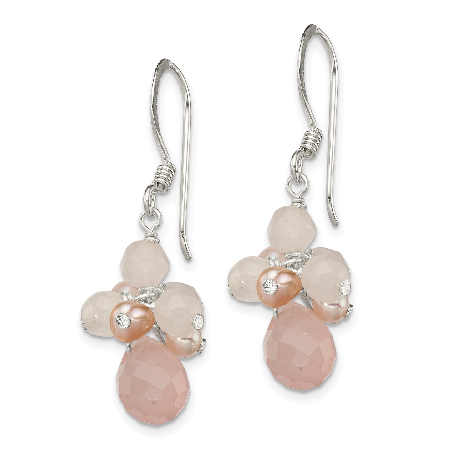 Sterling Silver Rose Quartz And Pink Freshwater Cultured Pearl Dangle Earrings