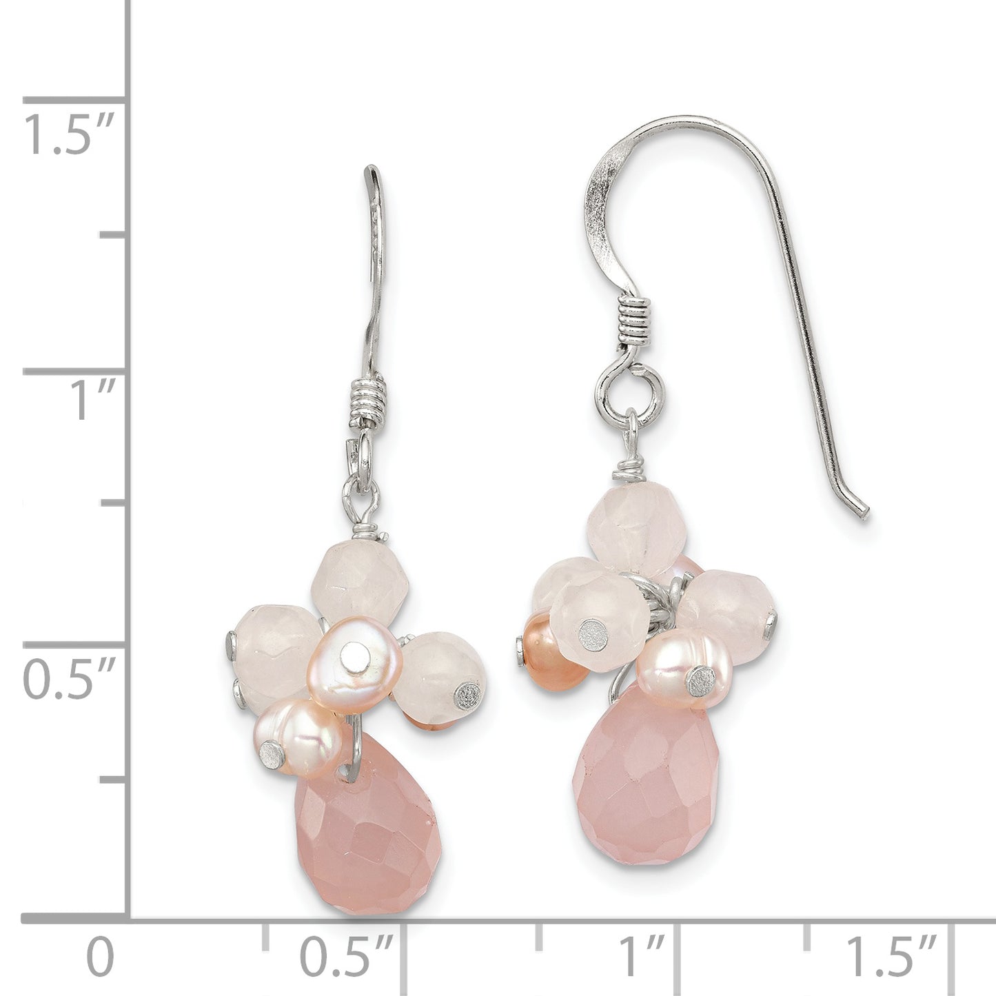 Sterling Silver Rose Quartz And Pink Freshwater Cultured Pearl Dangle Earrings