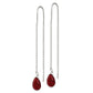 Sterling Silver Polished Faceted Red Crystal Teardrop Threader Earrings