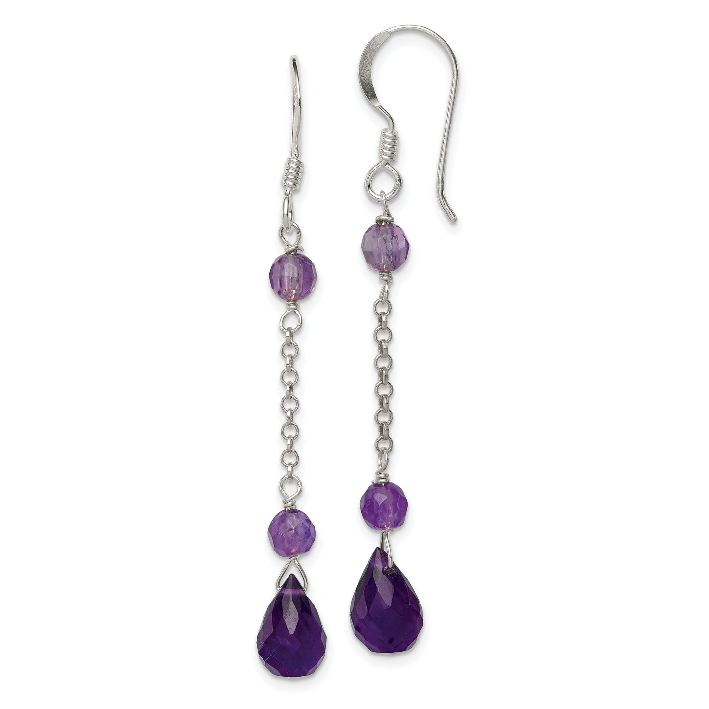 Sterling Silver Polished Amethyst Teardrop Dangle Earrings