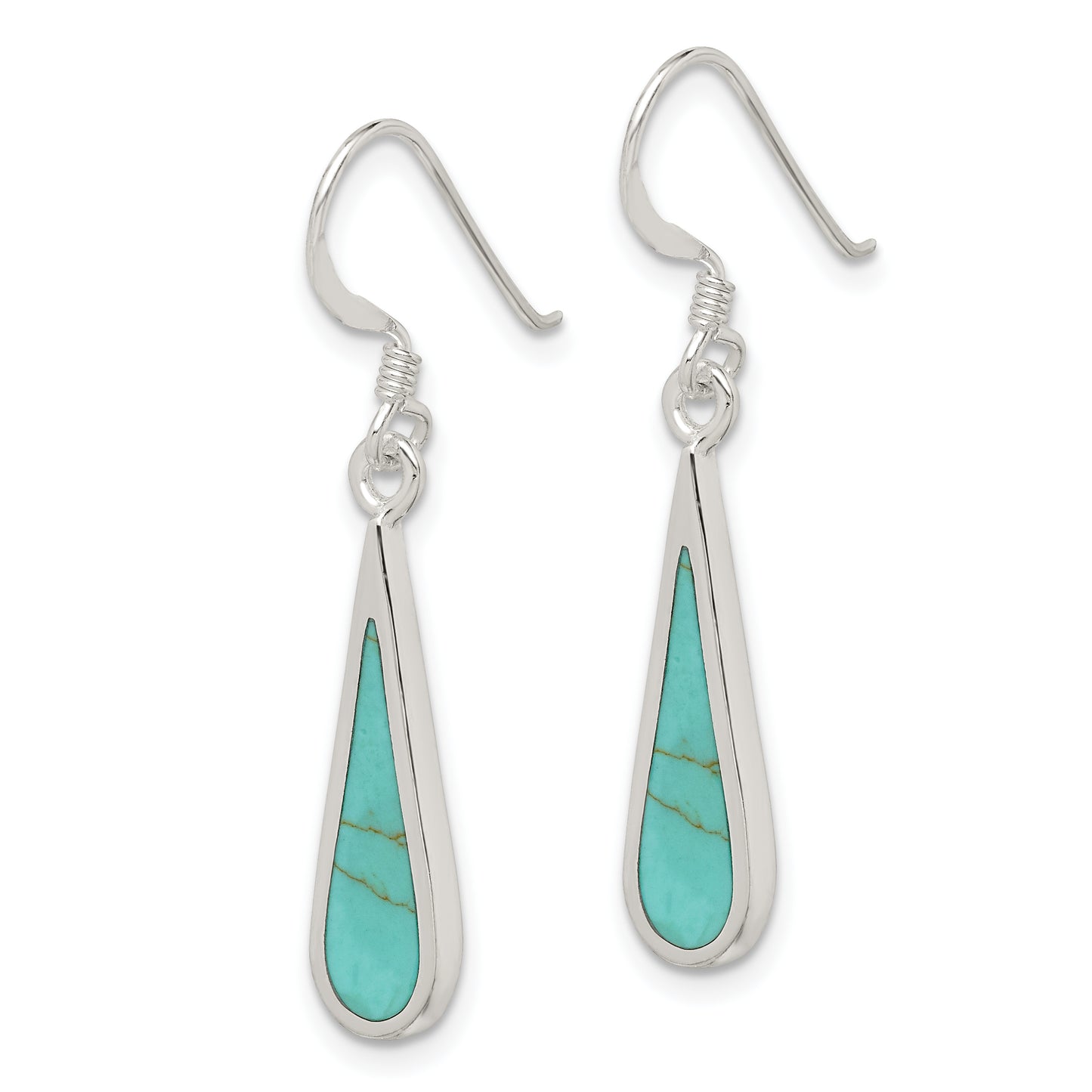 Sterling Silver Polished Turquoise Teardrop Dangle Earrings