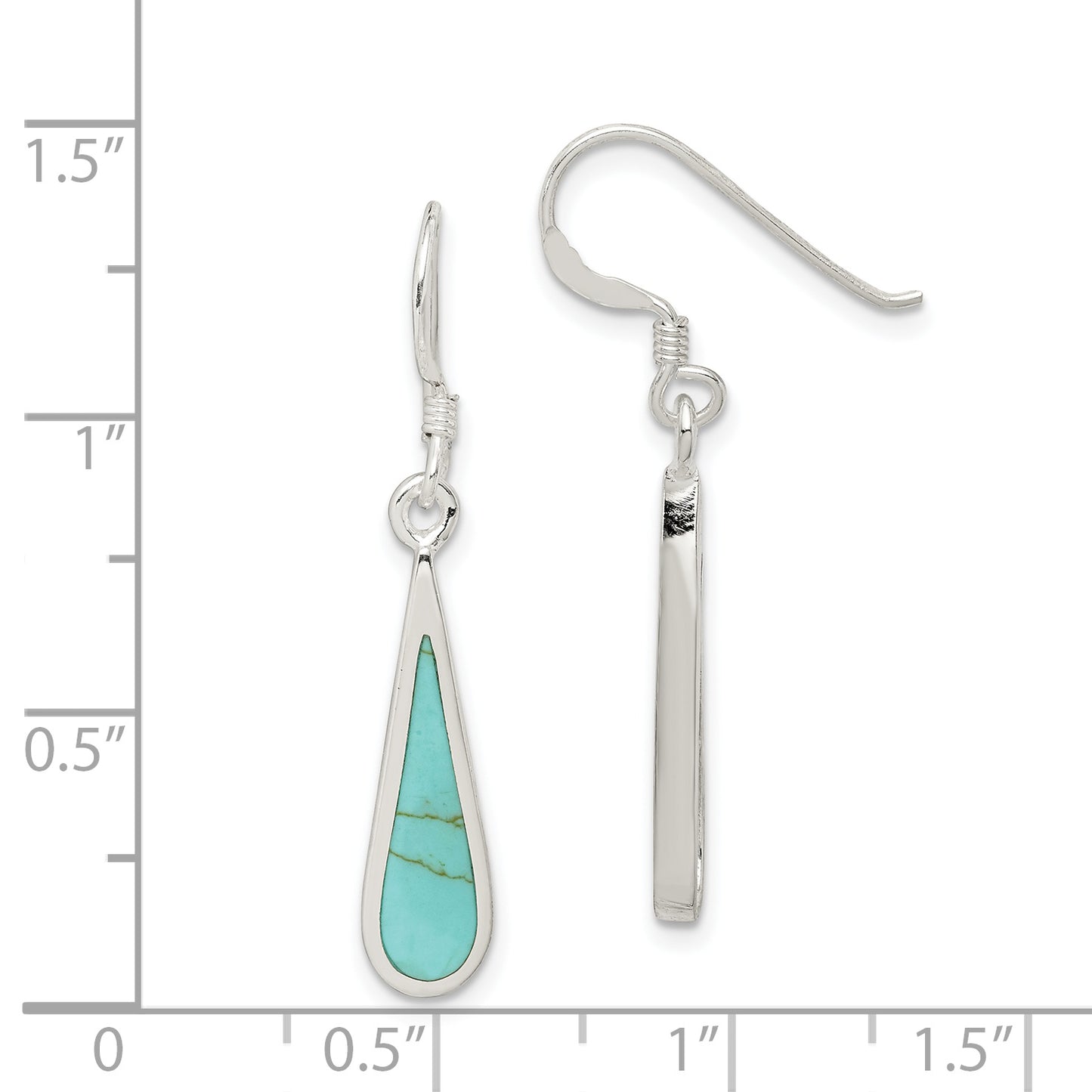 Sterling Silver Polished Turquoise Teardrop Dangle Earrings