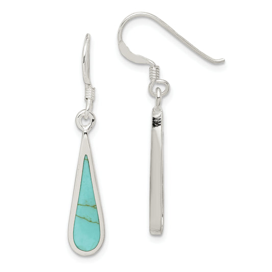 Sterling Silver Polished Turquoise Teardrop Dangle Earrings