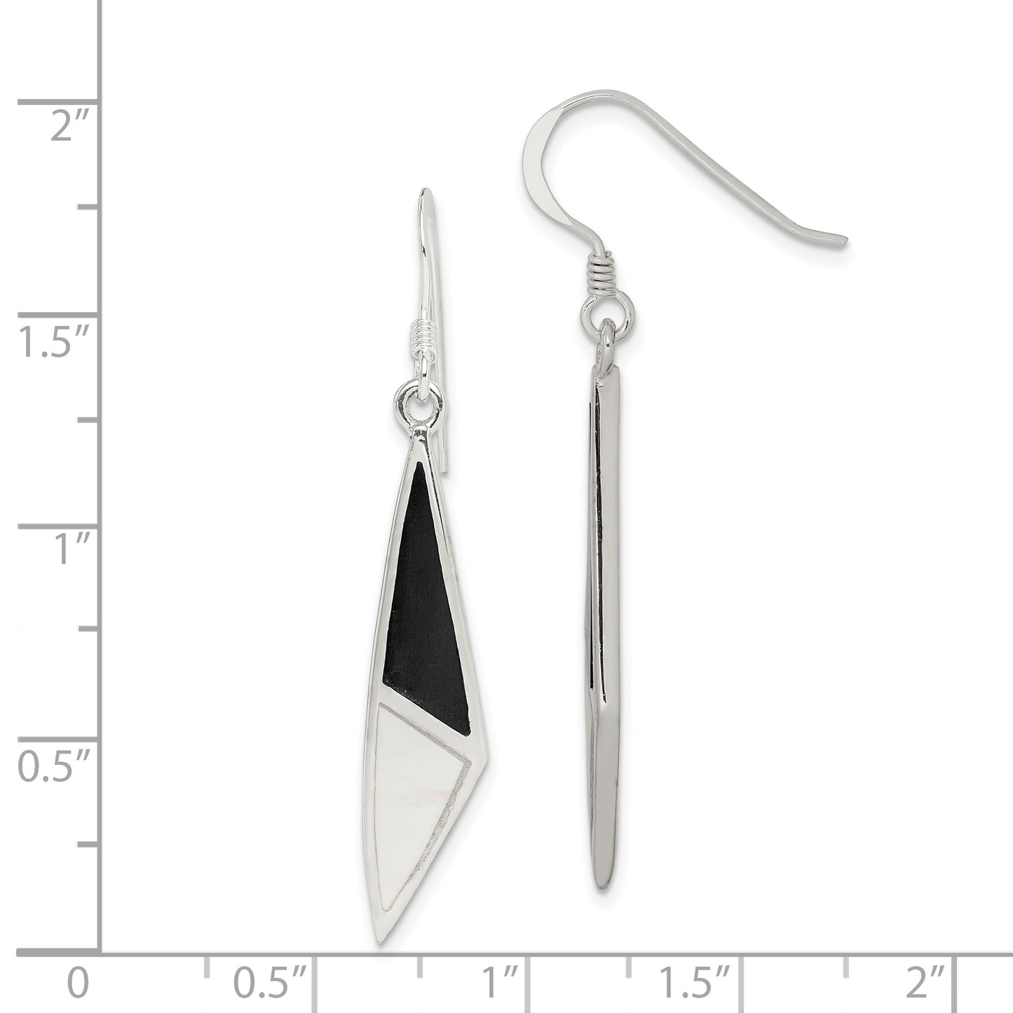 Sterling Silver Polished Onyx & Mother Of Pearl Dangle Earrings