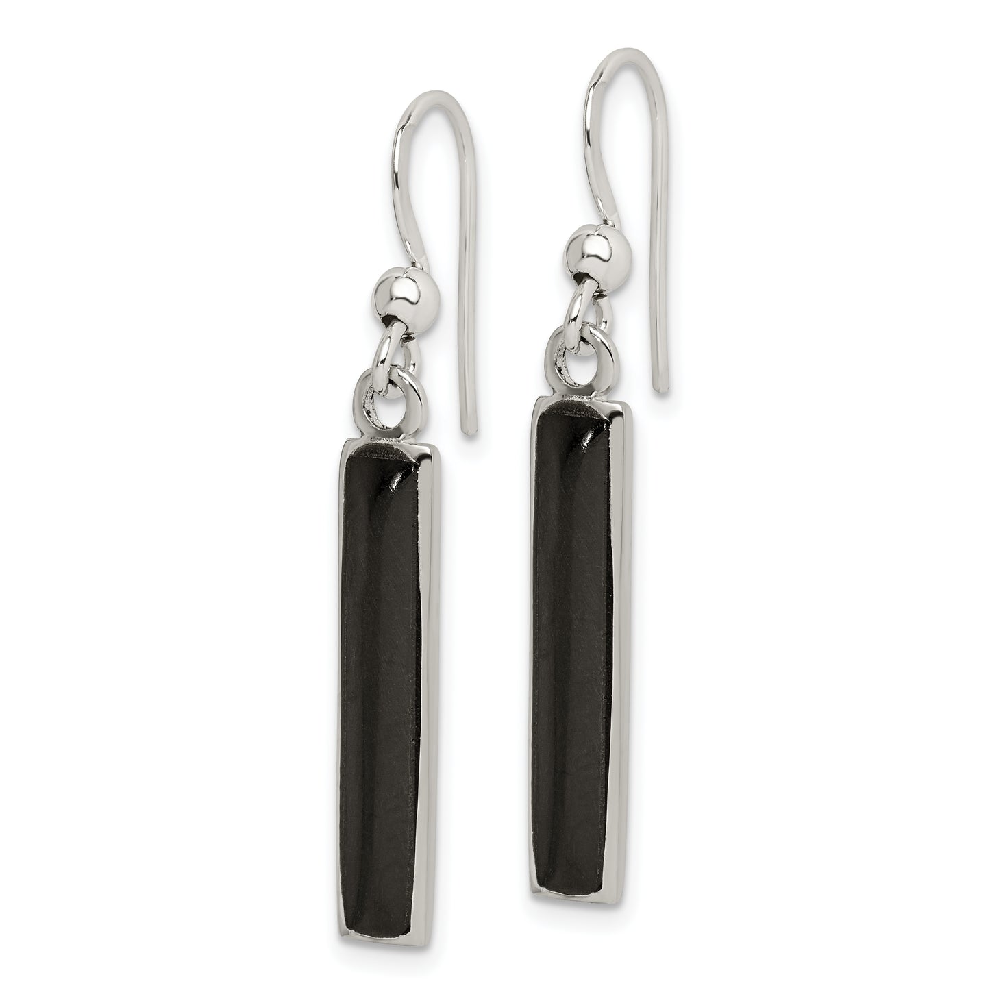 Sterling Silver Polished Onyx Bar Dangle Earrings