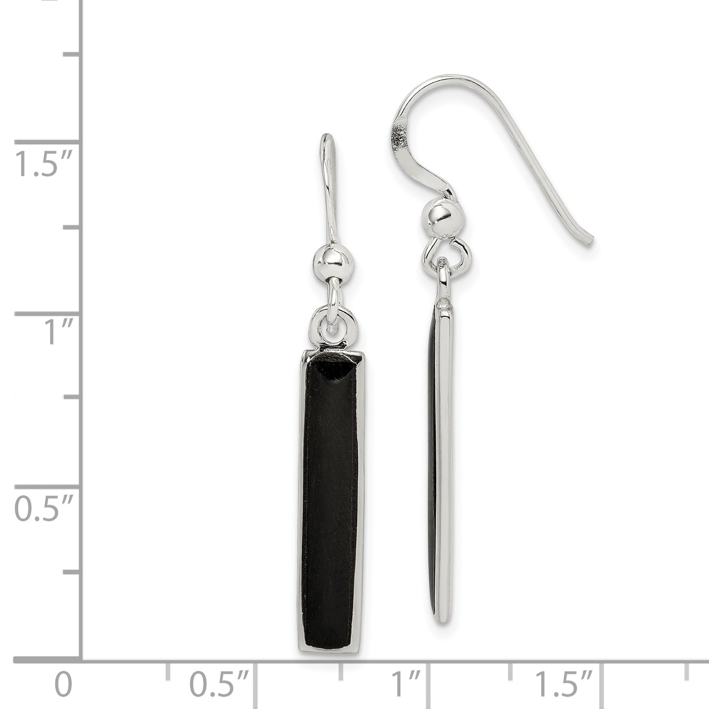 Sterling Silver Polished Onyx Bar Dangle Earrings