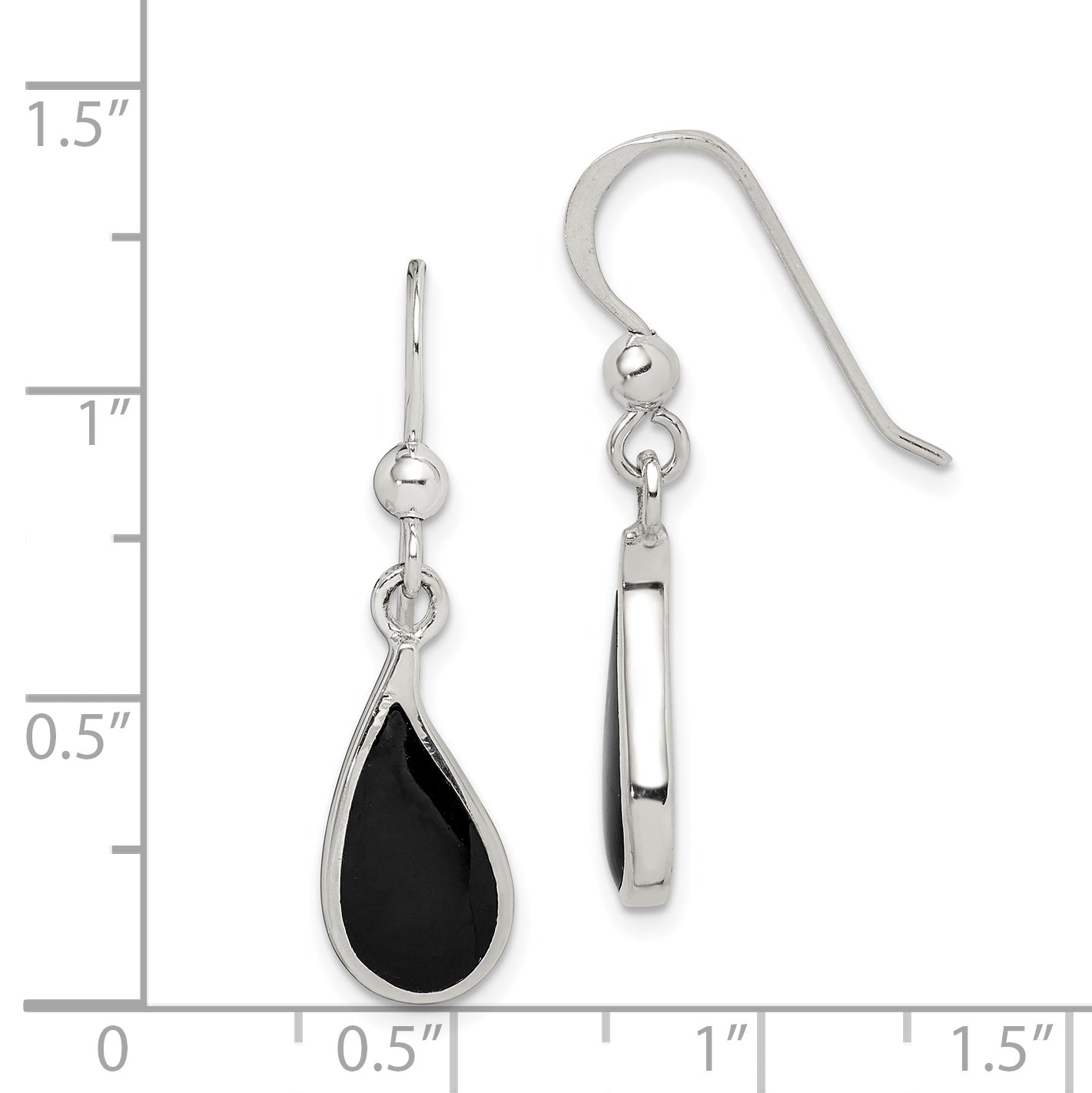 Sterling Silver Polished Curved Onyx Teardrop Dangle Earrings