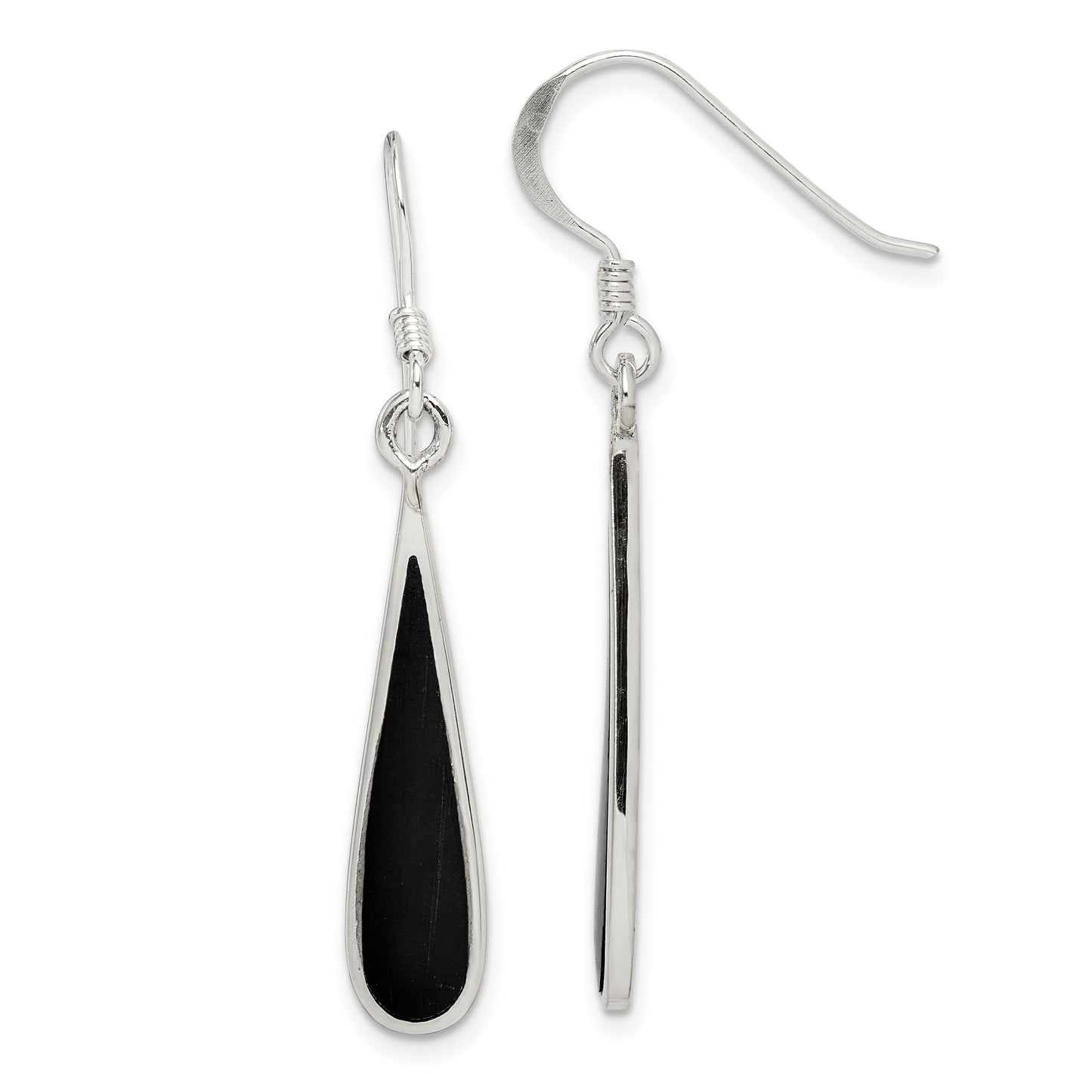 Sterling Silver Polished Onyx Teardrop Dangle Earrings