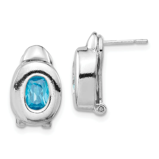 Sterling Silver Blue Topaz Oval Omega Back Post Earrings