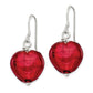 Sterling Silver Red Murano Glass Heart Dangle Earrings