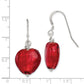 Sterling Silver Red Murano Glass Heart Dangle Earrings