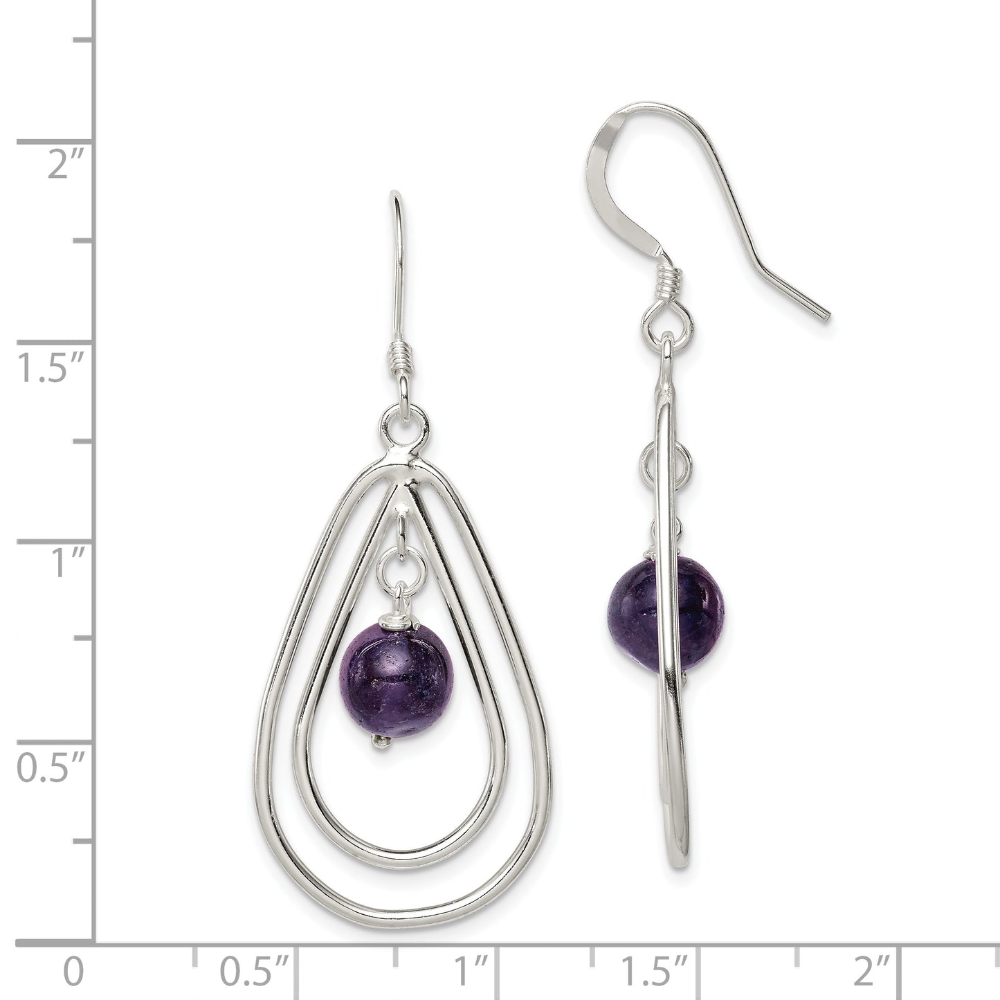 Sterling Silver Polished Amethyst Teardrop Dangle Earrings