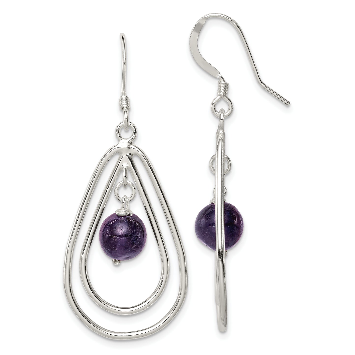 Sterling Silver Polished Amethyst Teardrop Dangle Earrings