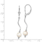 Sterling Silver Rhodium-Plated Polished Twist White 6-7mm Freshwater Cultured Pearl Leverback Dangle Earrings