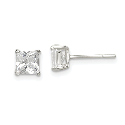 Sterling Silver 5mm Princess Basket Set Cz Stud Earrings