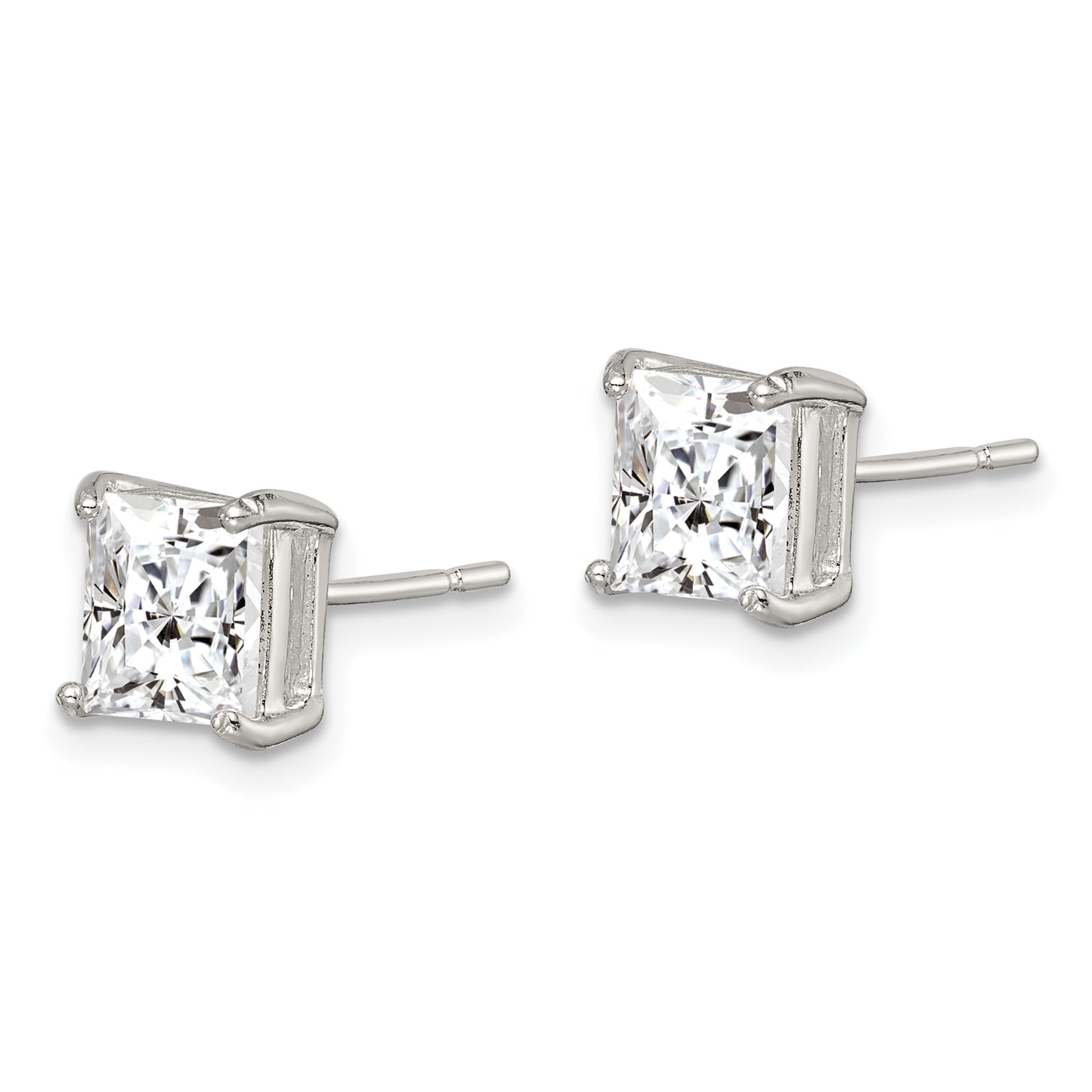 Sterling Silver 6mm Princess Basket Set Cz Stud Earrings