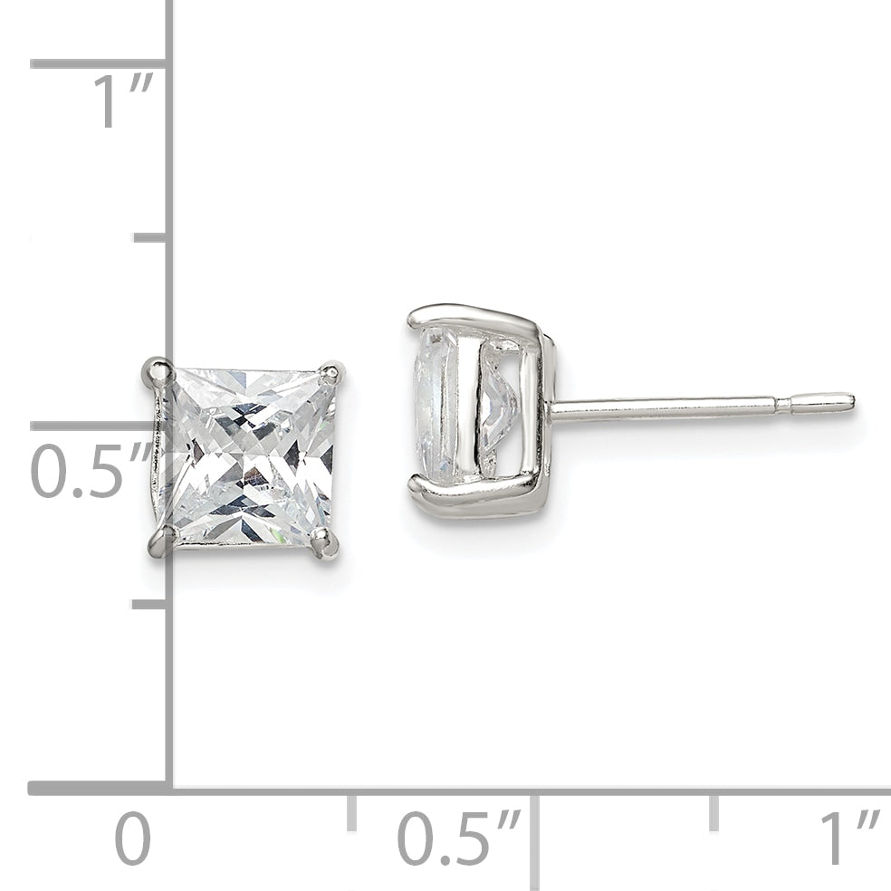 Sterling Silver 6mm Princess Basket Set Cz Stud Earrings