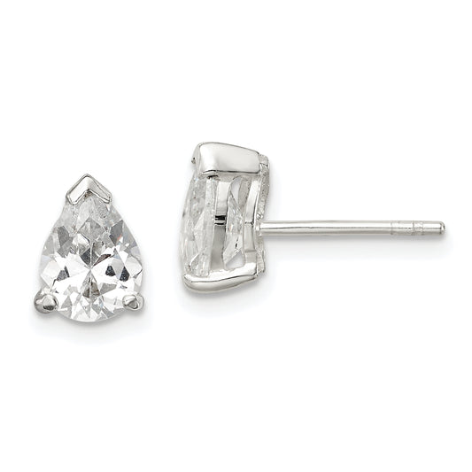 Sterling Silver Polished 5X7mm Pear Basket Set Cz Stud Earrings