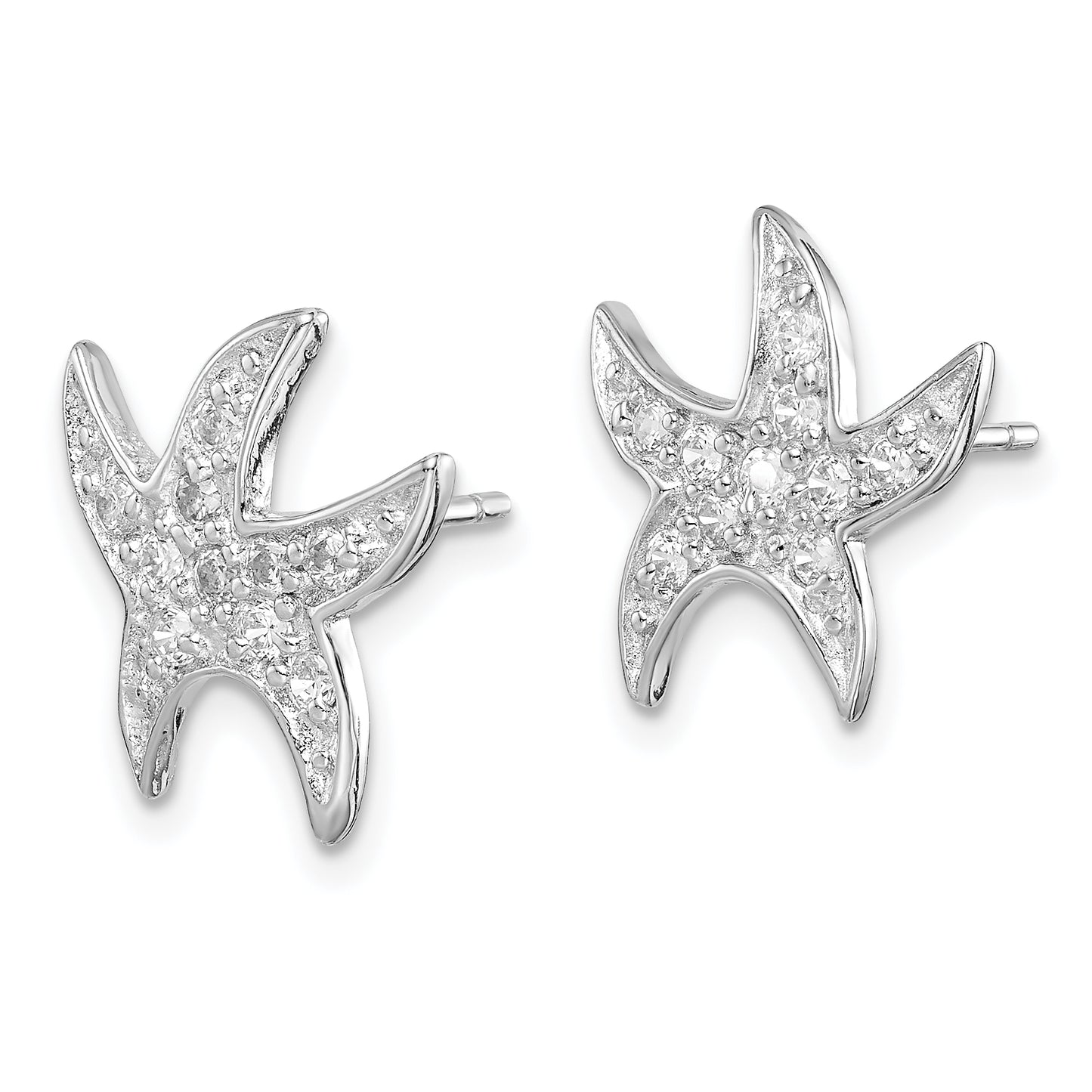 Sterling Silver Rhodium-Plated Cz Starfish Earrings