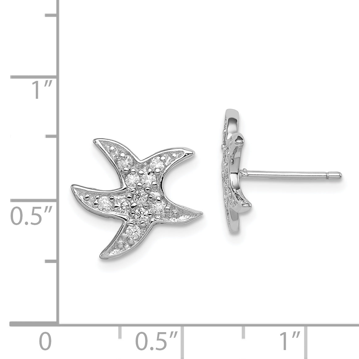 Sterling Silver Rhodium-Plated Cz Starfish Earrings