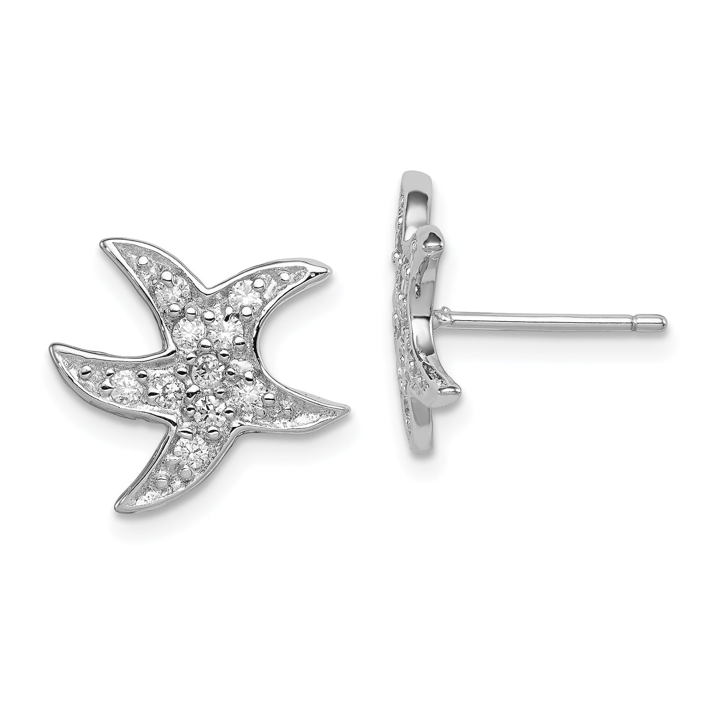 Sterling Silver Rhodium-Plated Cz Starfish Earrings