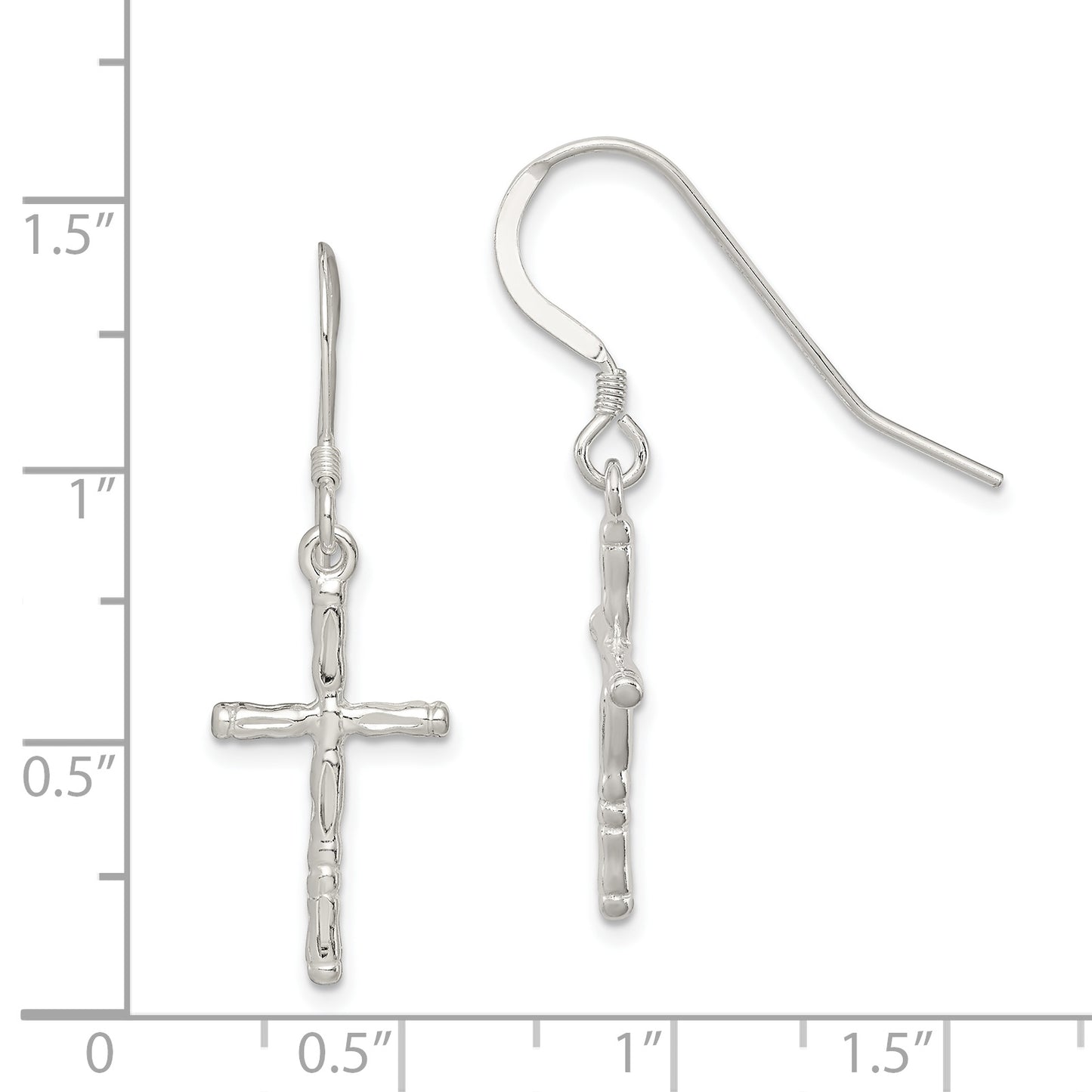 Sterling Silver Polished & Textured Cross Dangle Earrings