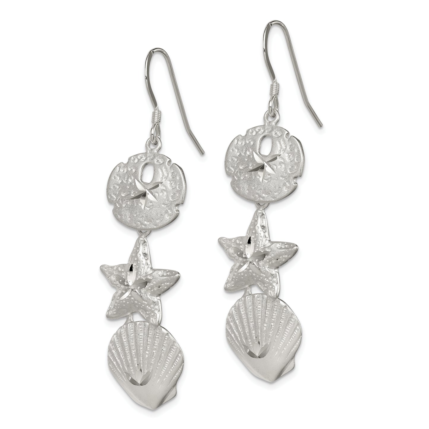 Sterling Silver Sand Dollar, Starfish And Shell Earrings