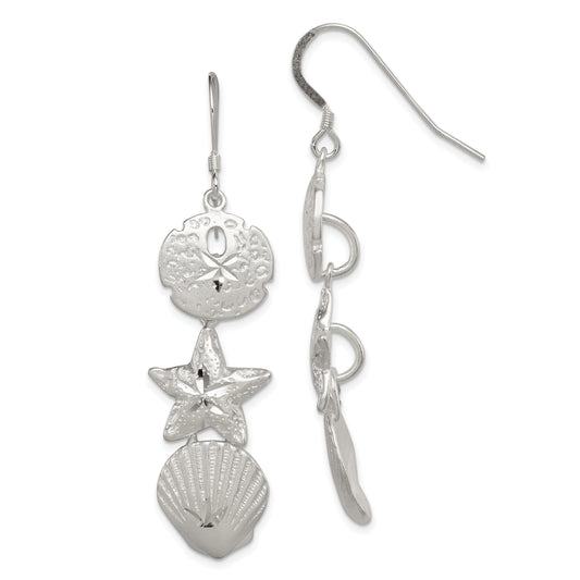 Sterling Silver Sand Dollar, Starfish And Shell Earrings