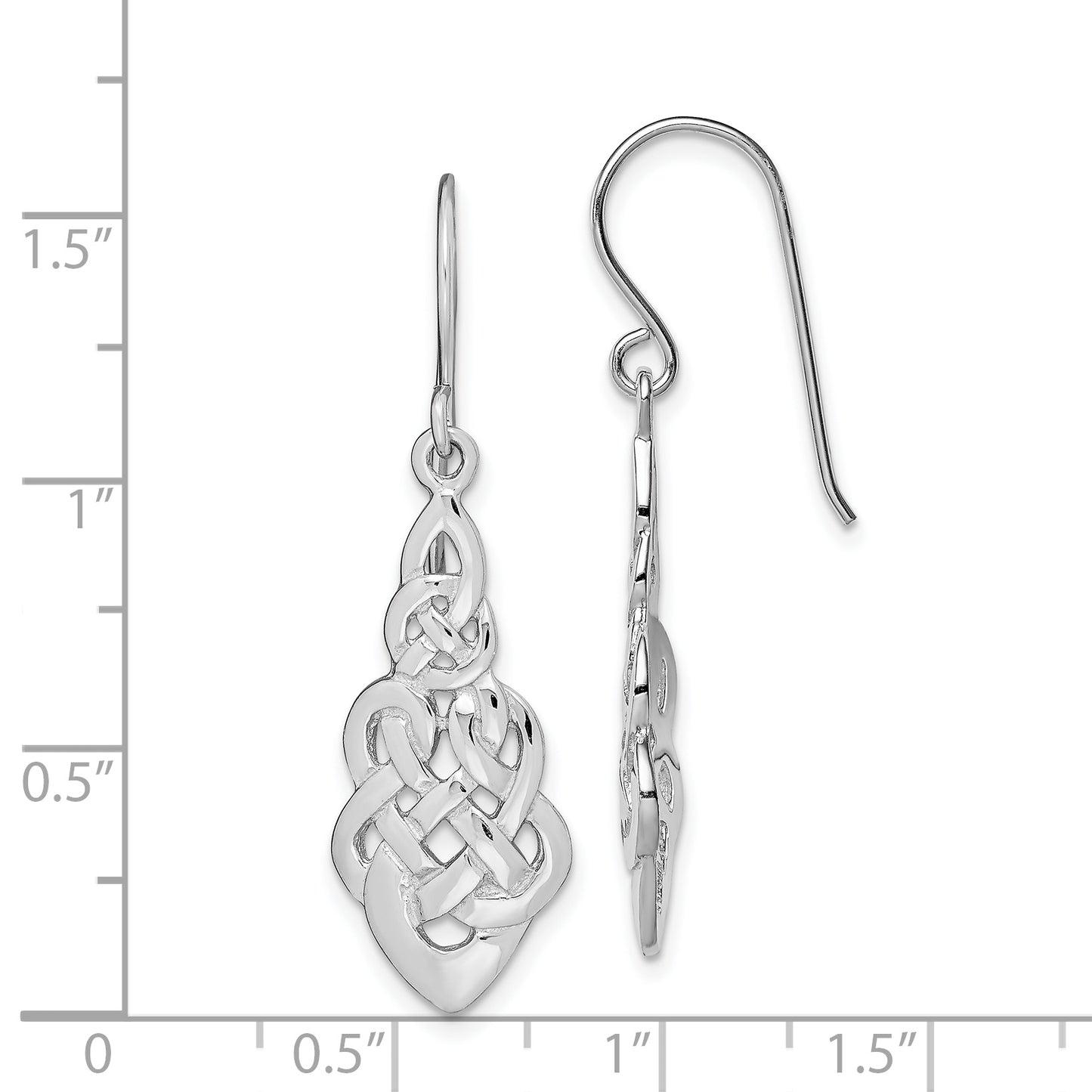 Sterling Silver Rh-Plated Polished Celtic Knot Dangle Earrings