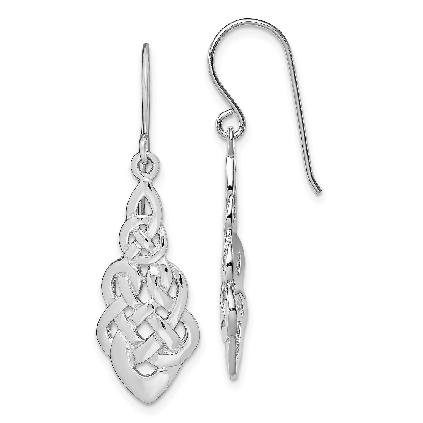 Sterling Silver Rh-Plated Polished Celtic Knot Dangle Earrings