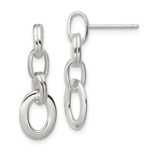 Sterling Silver Polished Oval Link Dangle Earrings