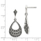 Sterling Silver Rh-Plated Textured Marcasite Teardrop Post Dangle Earrings