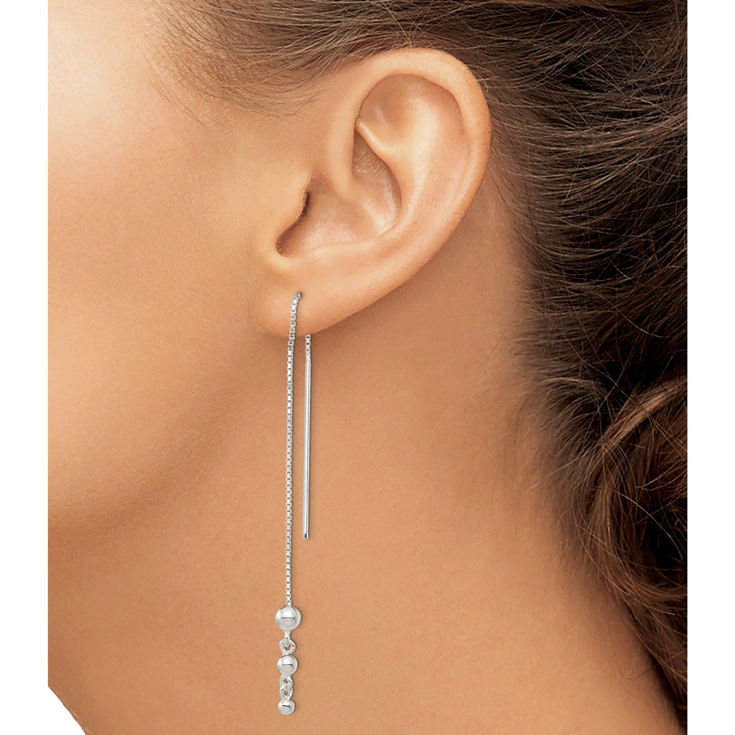 Sterling Silver Polished Triple Graduated Ball Threader Earrings