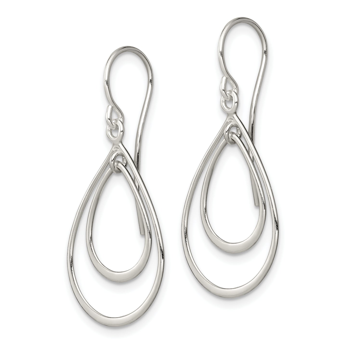 Sterling Silver Polished Double Teardrop Dangle Earrings