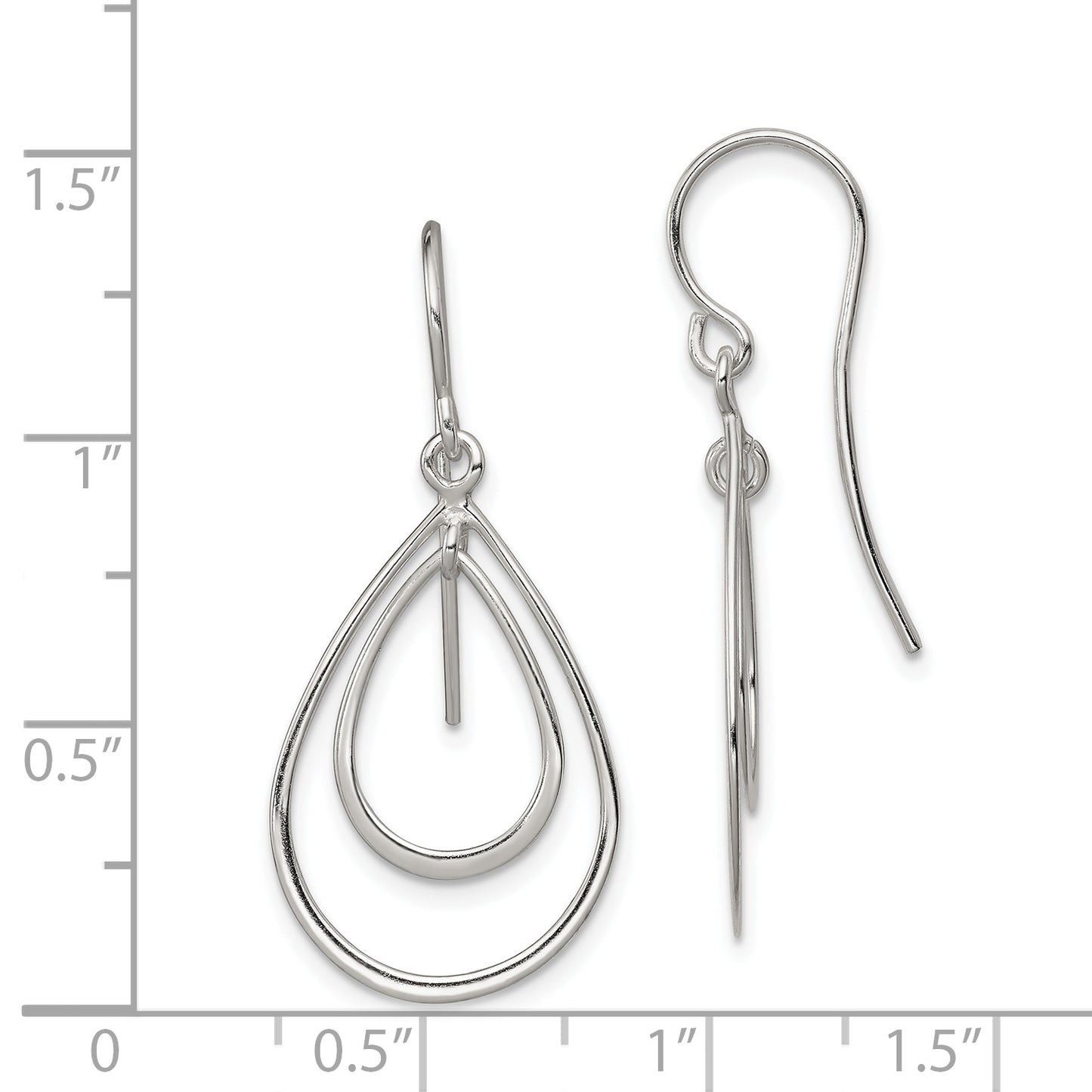 Sterling Silver Polished Double Teardrop Dangle Earrings