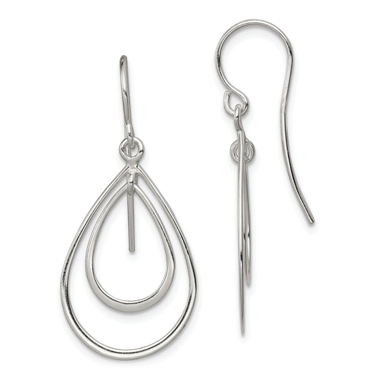 Sterling Silver Polished Double Teardrop Dangle Earrings