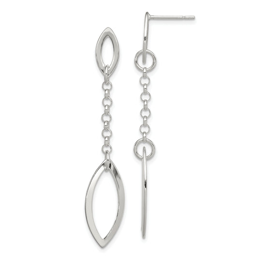 Sterling Silver Polished Marquise Shapes & Chain Post Dangle Earrings