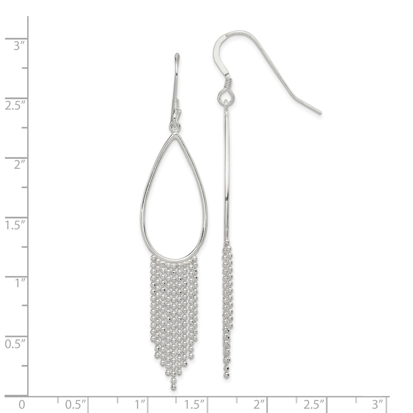 Sterling Silver Polished Teardrop & Beaded Chain Dangle Earrings