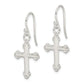 Sterling Silver Polished Budded Cross Dangle Earrings