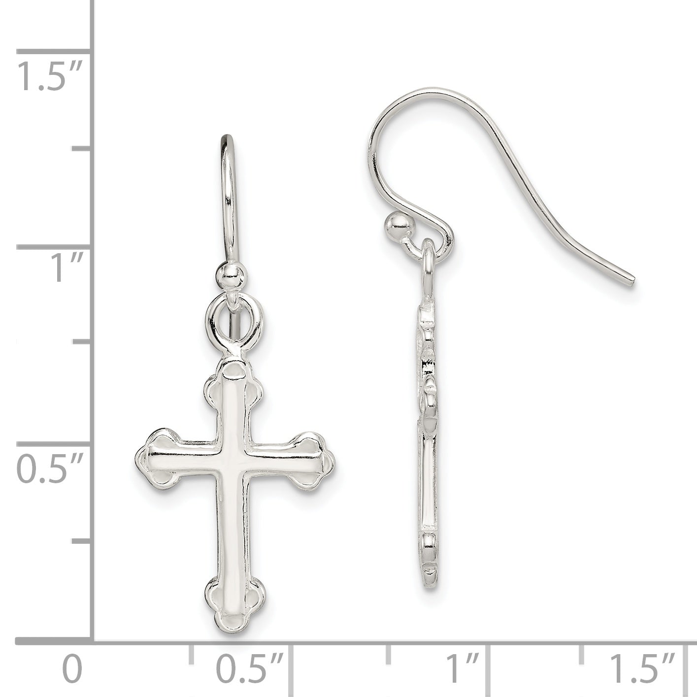 Sterling Silver Polished Budded Cross Dangle Earrings