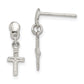 Sterling Silver Polished & Grooved Latin Cross Post Dangle Earrings