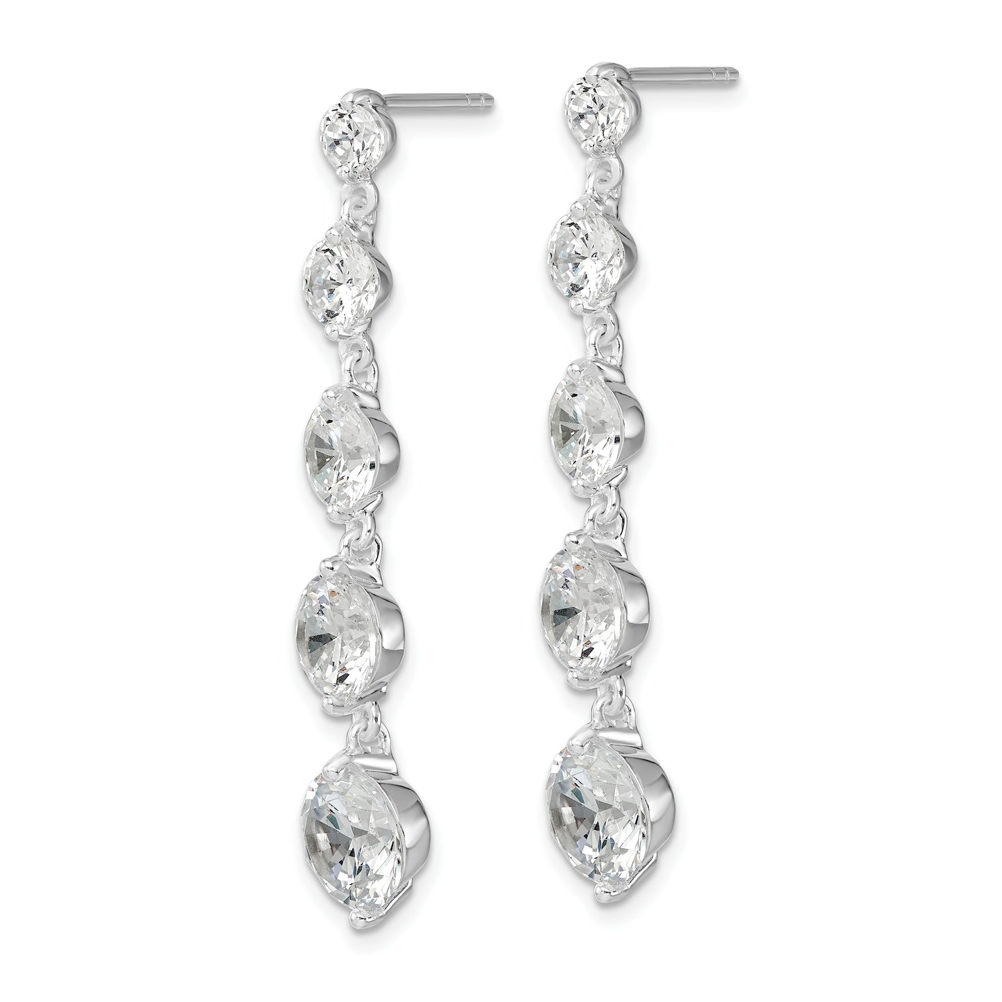 Sterling Silver Rhodium-Plated Clear Cz Journey Dangle Post Earrings