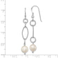 Sterling Silver Rhodium-Plated Polished & Twisted White 8-9mm Freshwater Cultured Pearl Dangle Earrings