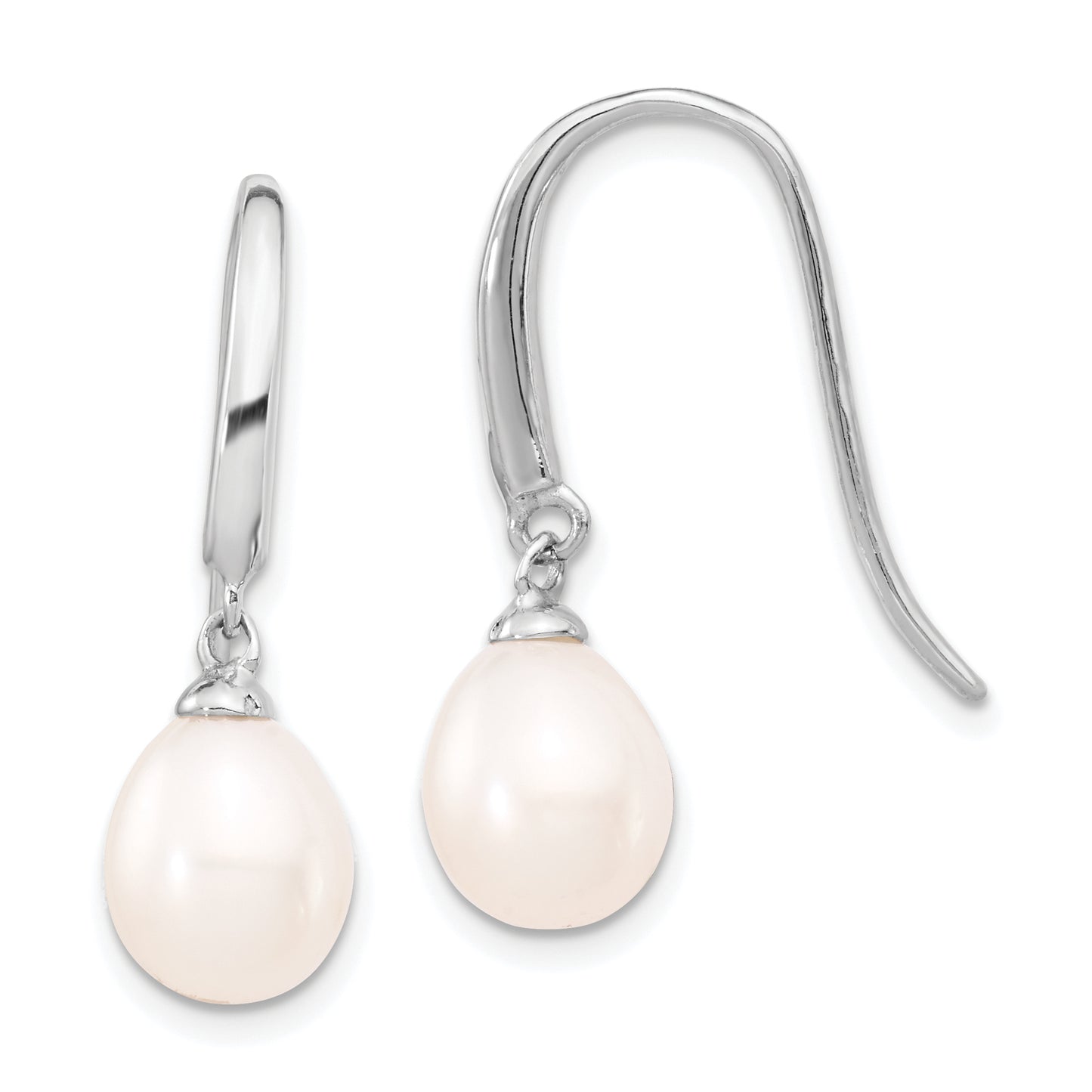 Sterling Silver Rhodium-Plated Polished White 8-9mm Freshwater Cultured Pearl Dangle Earrings