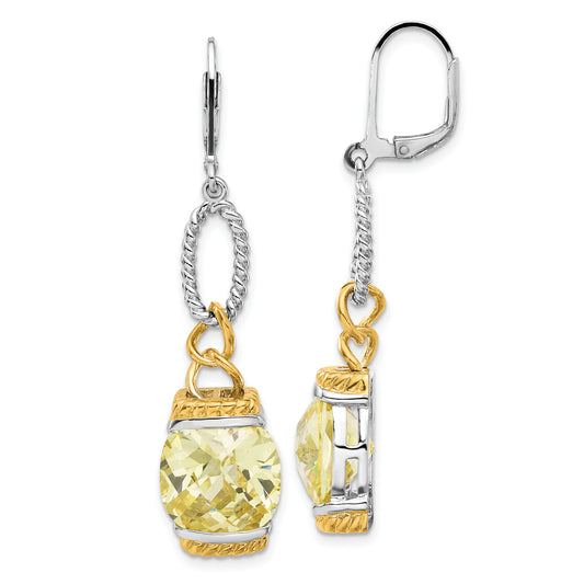 Sterling Silver W/ Gold-Tone Vermeil Light Yellow Cz Dangle Earrings