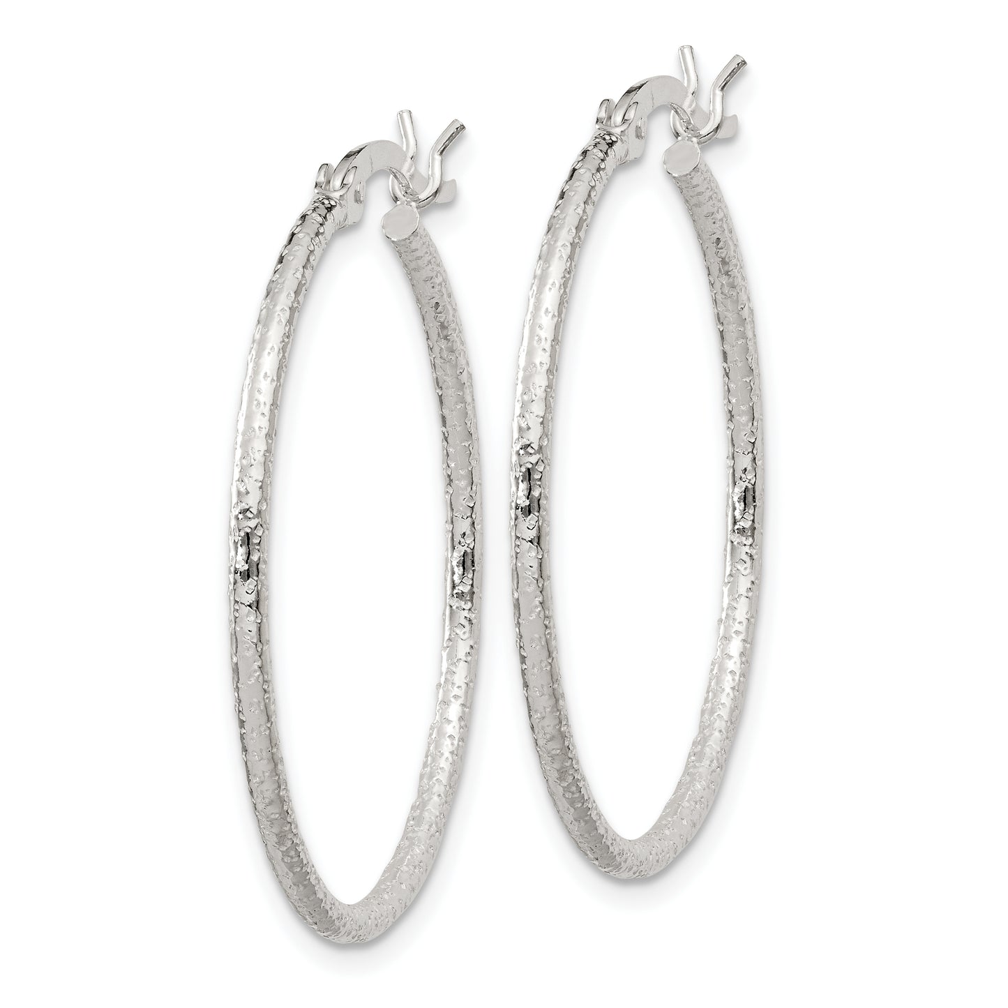 Sterling Silver Textured 2X30mm Hoop Earrings